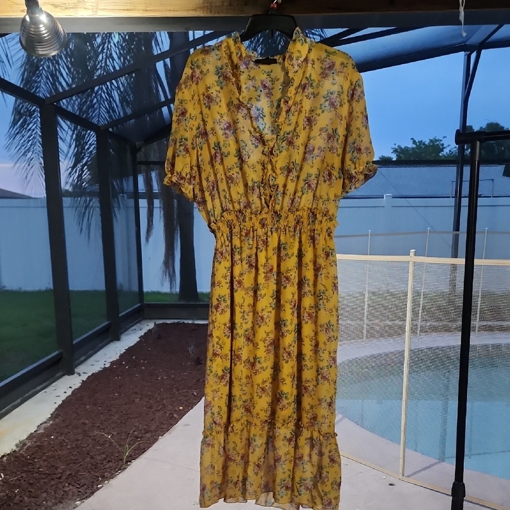 Yellow Flutter Sleeve V-Neck Sundress